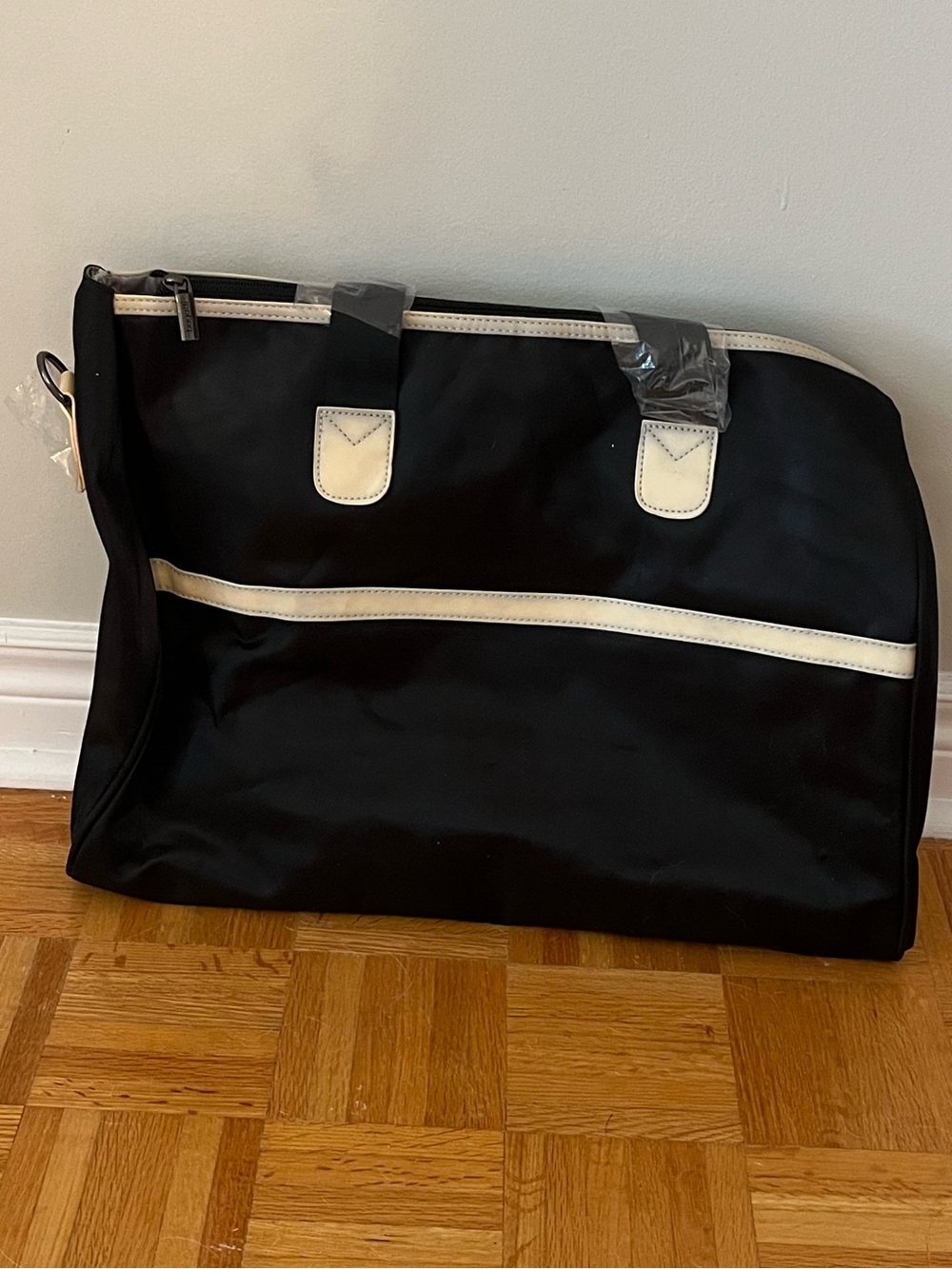 Purse-Style Black Tote Bag with Cream Trim